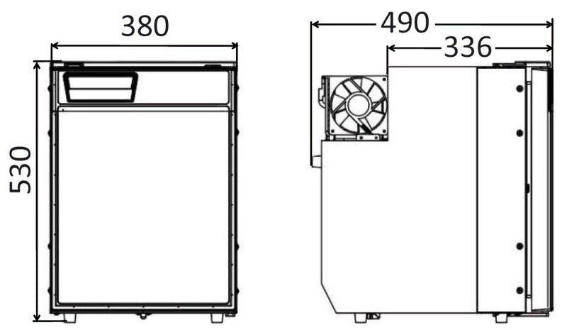 Frigorifero a compressore 12/24v 50 litri congelatore estraibile (38Lx51Hx48P) apertura a destra
