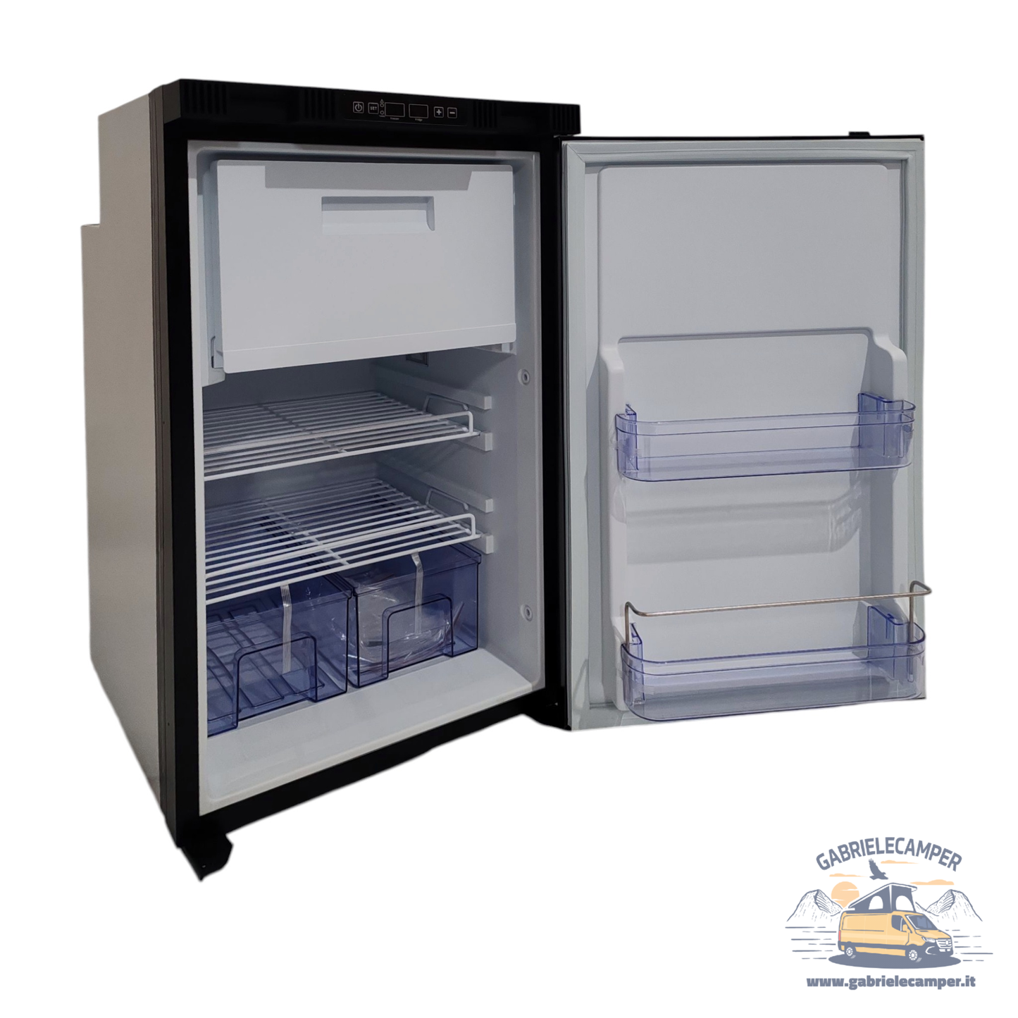 Frigorifero a compressore 12/24V 105 Litri NERO con congelatore (47,5Lx81Hx53P)